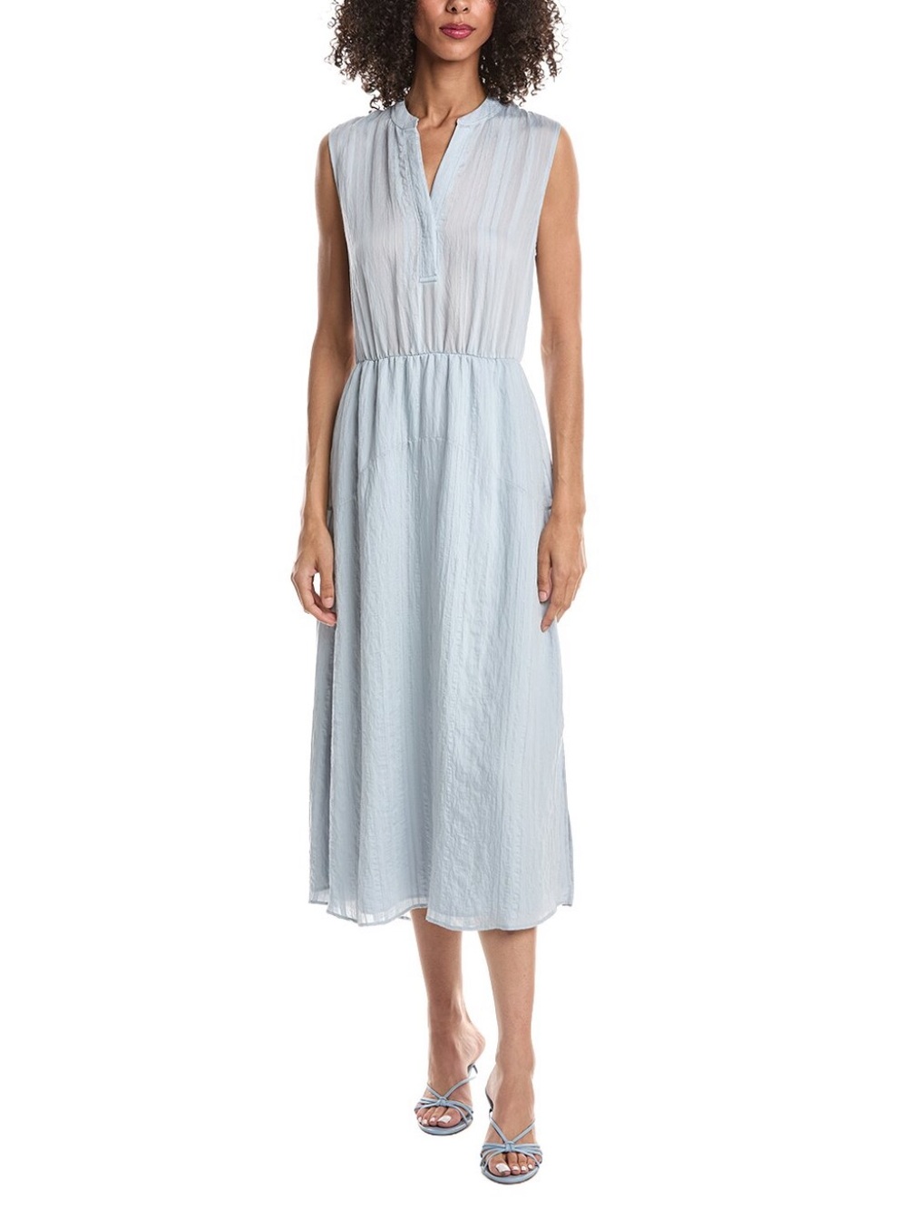 Vince Drapey Striped Tiered Dress Blue 4 NWT
